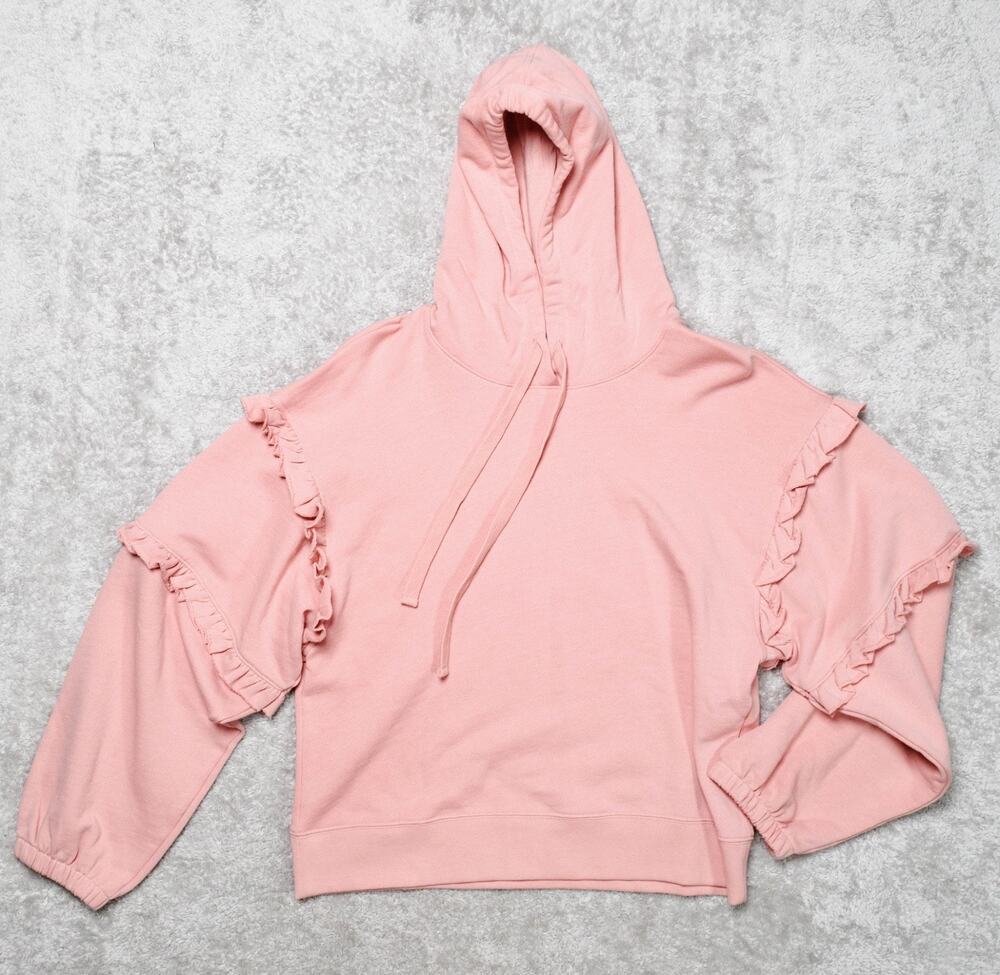 Rebecca Minkoff Evelyn Dusty Pink Ruffle Trim Cotton Hoodie Womens L NWT